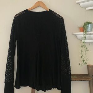 Free People long sleeve black lace shirt